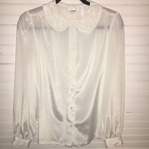VINTAGE OSCAR DE LORENTA SIZE 10 WHITE BLOUSE